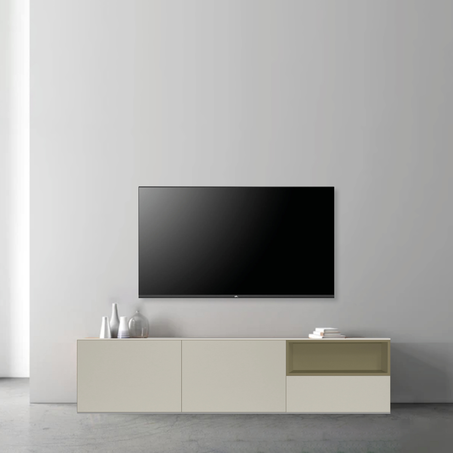 Tv-meubel Axi (200cm breed) - Dressoir wit 99cm beige olijf 1 - 3E00P003